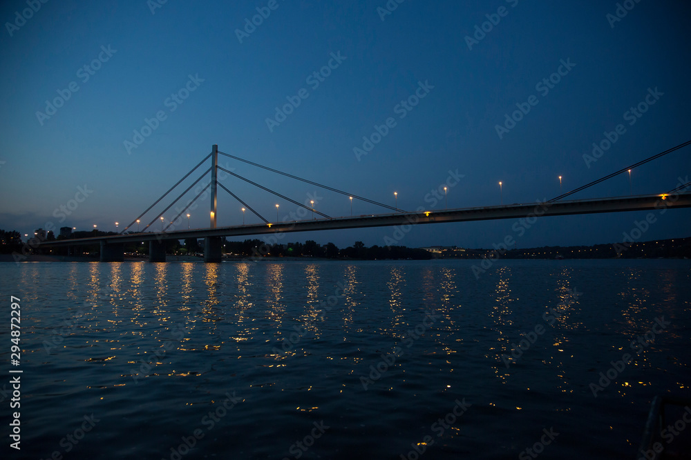 Liberty bridge over Danube in Novi Sad at blue hour.