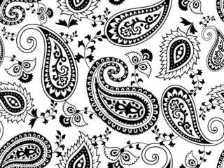 Papier peint photo Noir et blanc patrons Motif paisley vectoriel noir blanc  © MahalakshmiSaraswati