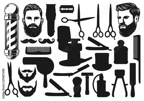 Cutting, shaving, trimming silhouettes. Barbershop