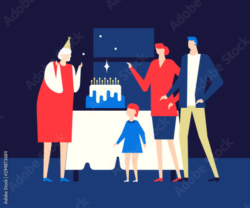 Old lady birthday party flat vector illustration