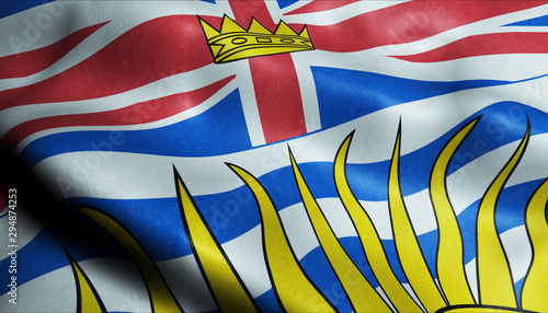 3D Waving Flag of British Columbia Province or Territory of Canada Closeup