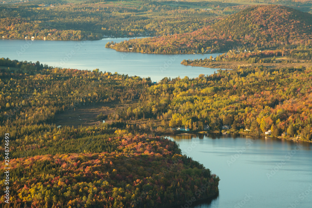 Lakes and mountains in autumn view from the mountain, Adstock, Qc. Canada
