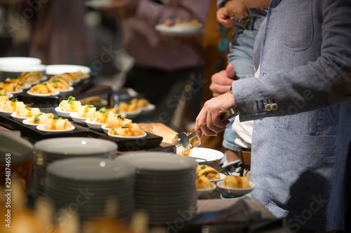 Fotografi people group catering buffet food indoor, with food and beverage,Eat together