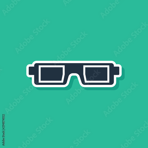 Blue 3D cinema glasses icon isolated on green background. Vector Illustration