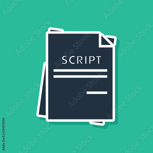 Blue Scenario icon isolated on green background. Script reading concept for art project, films, theaters. Vector Illustration