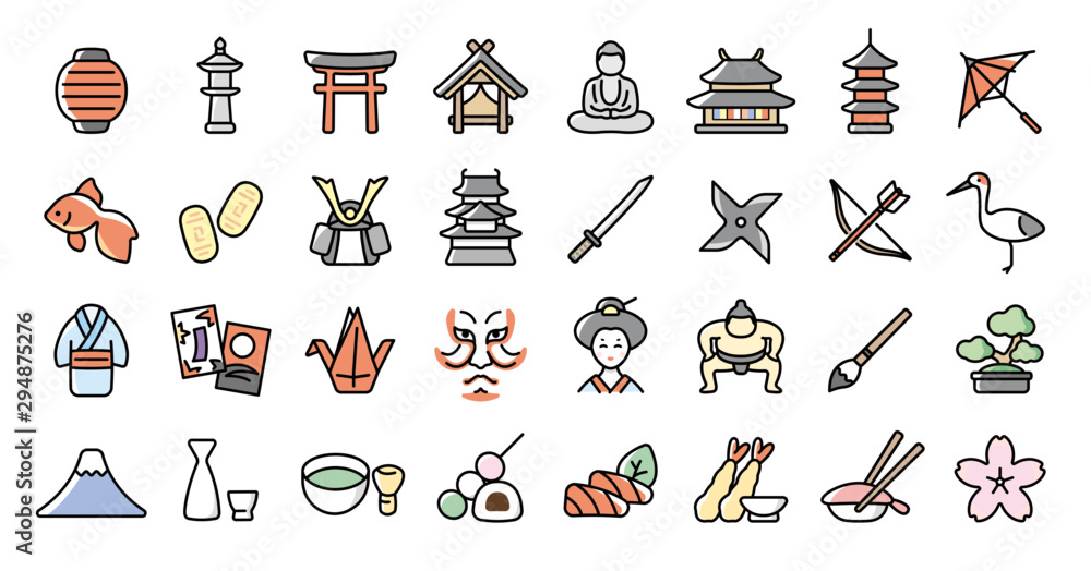 Obraz premium Japanese Traditional Culture Icon Set