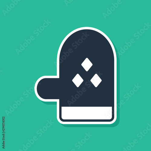 Blue Oven glove icon isolated on green background. Kitchen potholder sign. Cooking glove. Vector Illustration