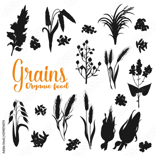 Seeds and grains isolated silhouettes