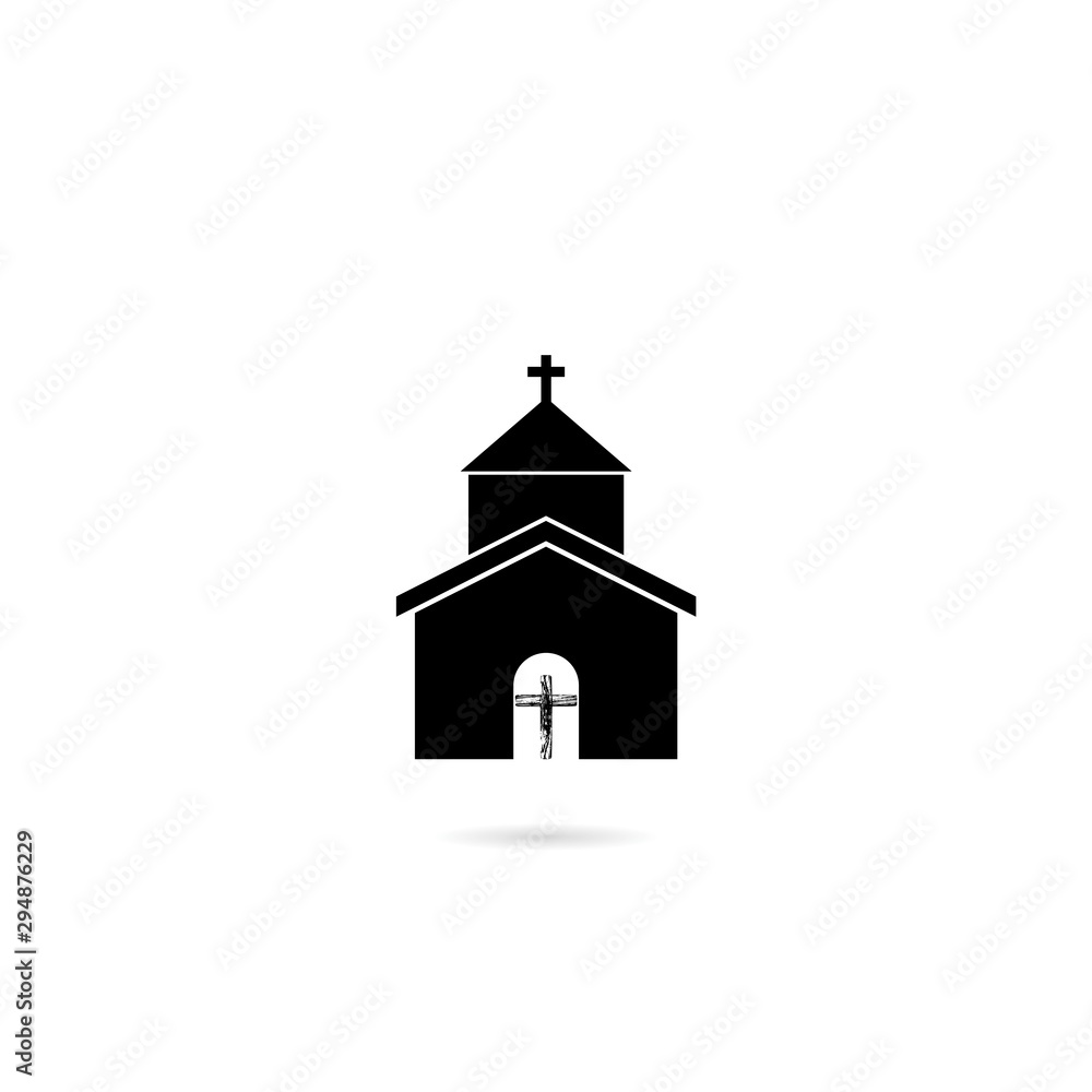 Church with holy cross icon isolated on white background