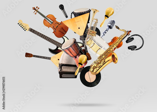 A variety of musical instruments in beautiful flight