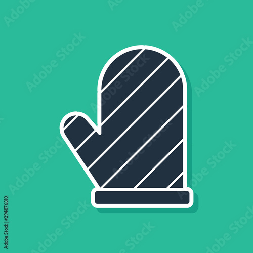 Blue Oven glove icon isolated on green background. Kitchen potholder sign. Cooking glove. Vector Illustration