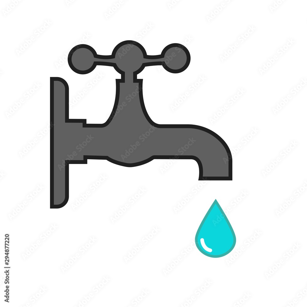 Flat icon water tap isolated on white background. Vector illustration graphic web design element. Flat icon water tap isolated on white background. Vector illustration graphic web design element.