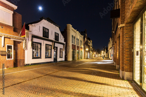 Fototapeta Naklejka Na Ścianę i Meble -  Street view at night old historic dorpsstraat Zoetermeer