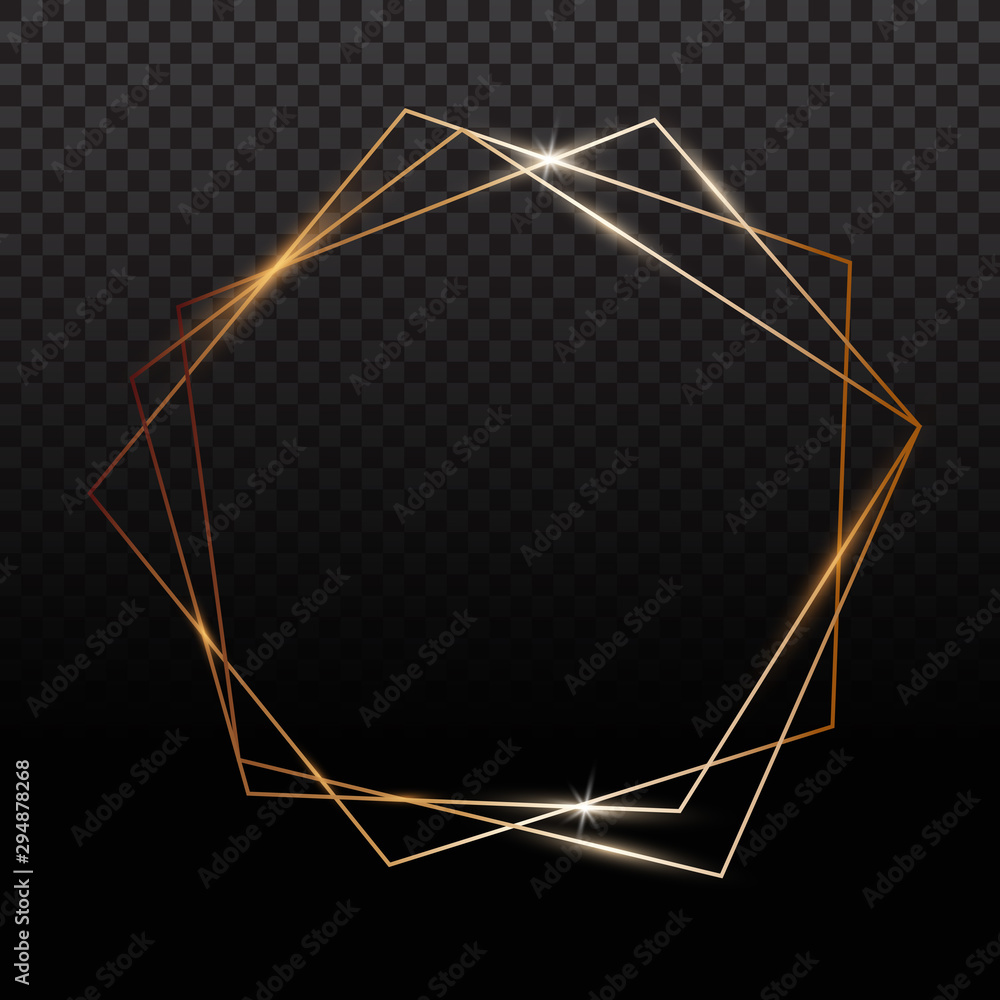 Golden frames. Gold geometrical polyhedron, art deco style for wedding invitation, luxury templates. Golden frames. Gold geometrical polyhedron, art deco style for wedding invitation, luxury templates.
