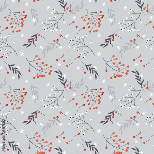 Cute Christmas berries seamless pattern.