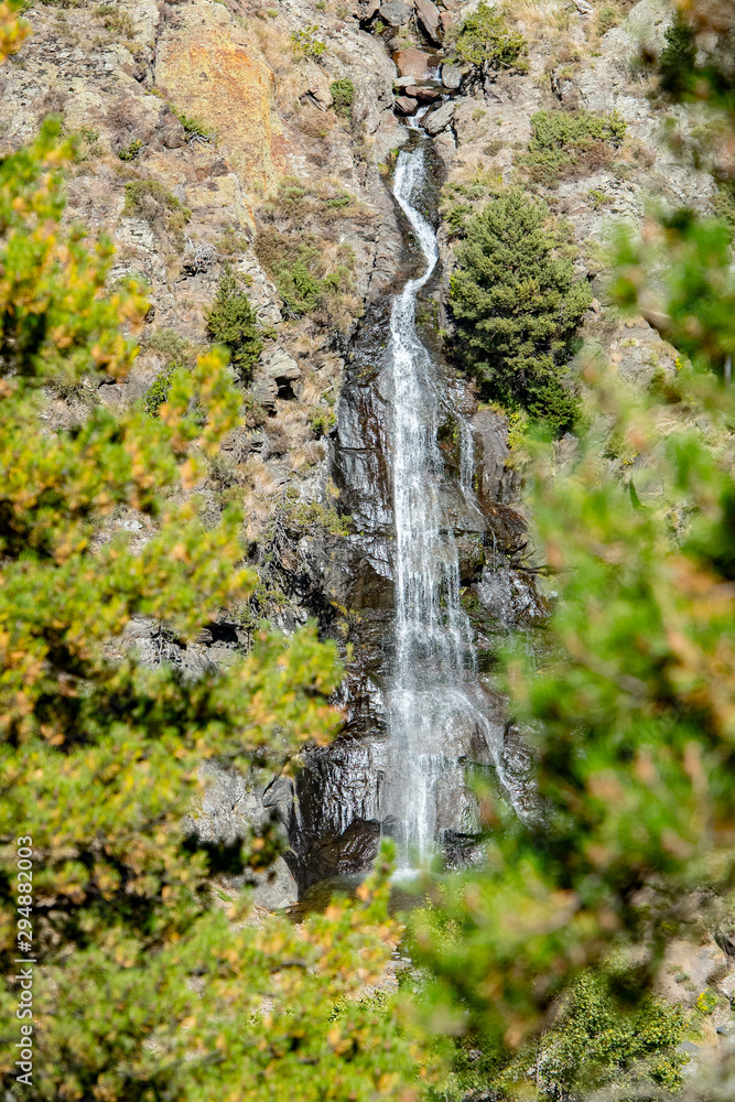 Waterfall of Moles, parish of Canillo, Andorra in autumn.