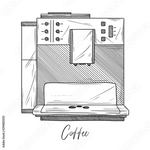 Sketch of coffee maker isolated on white background. Vector illustration