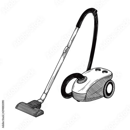 Sketch of the vacuum cleaner on a white background. Vector illustration