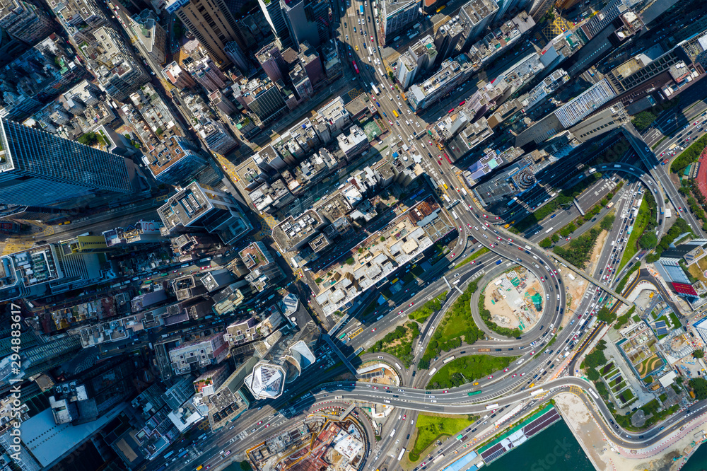 Fototapeta premium Top down view of Hong Kong city