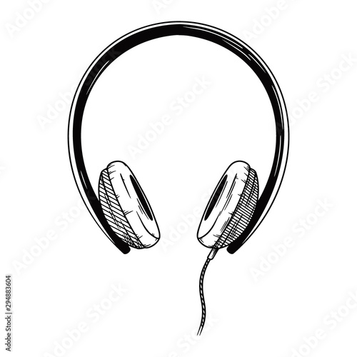 Realistic sketch. Headphones isolated on white background. Vector