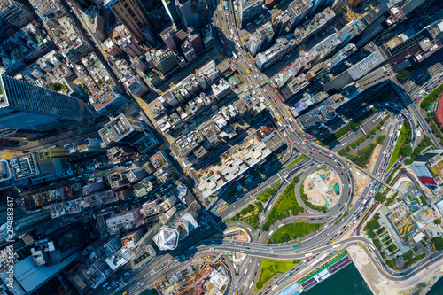 Photography Top down view of Hong Kong city