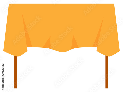 Wooden table with orange tablecloth isolated on white background. Furniture piece for kitchen or living room. Garage sale concept. Vector illustration in flat cartoon style