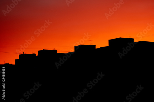 silhouette of the city at sunset