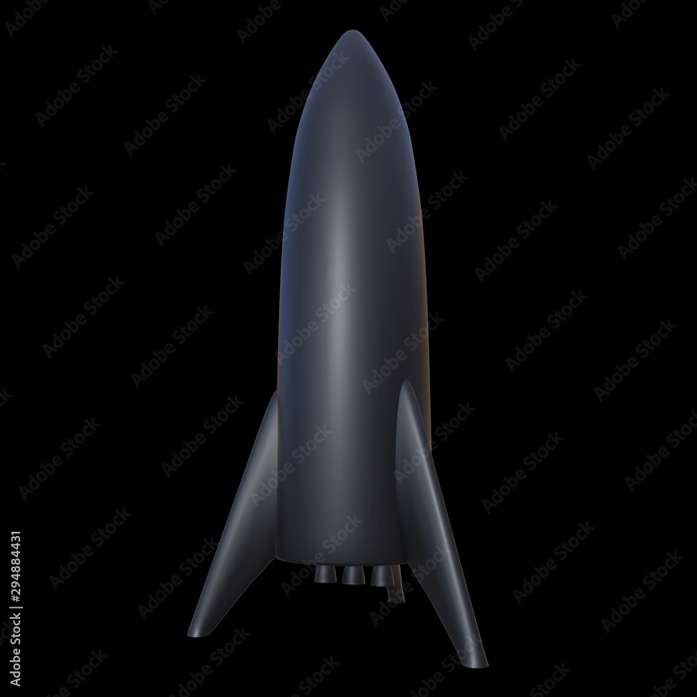 Modern Rocket Ready to Launch. Abstract model 3d render illustration on black background