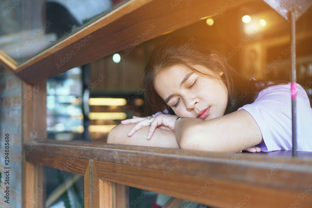 Beautiful young woman .keeping sleep on her face Beautiful young woman .keeping sleep on her face