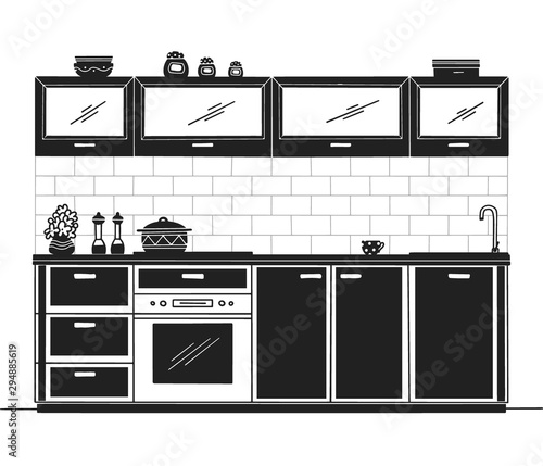 Hand drawn kitchen furniture. Vector illustration