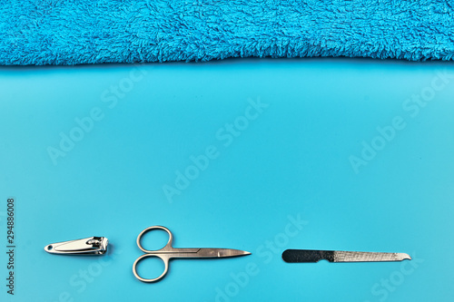 Manicure blue flat lay photo