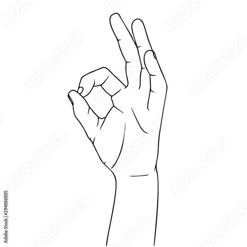 Hand gesture okay. Illustration in sketch style. Hand drawn vector illustrations