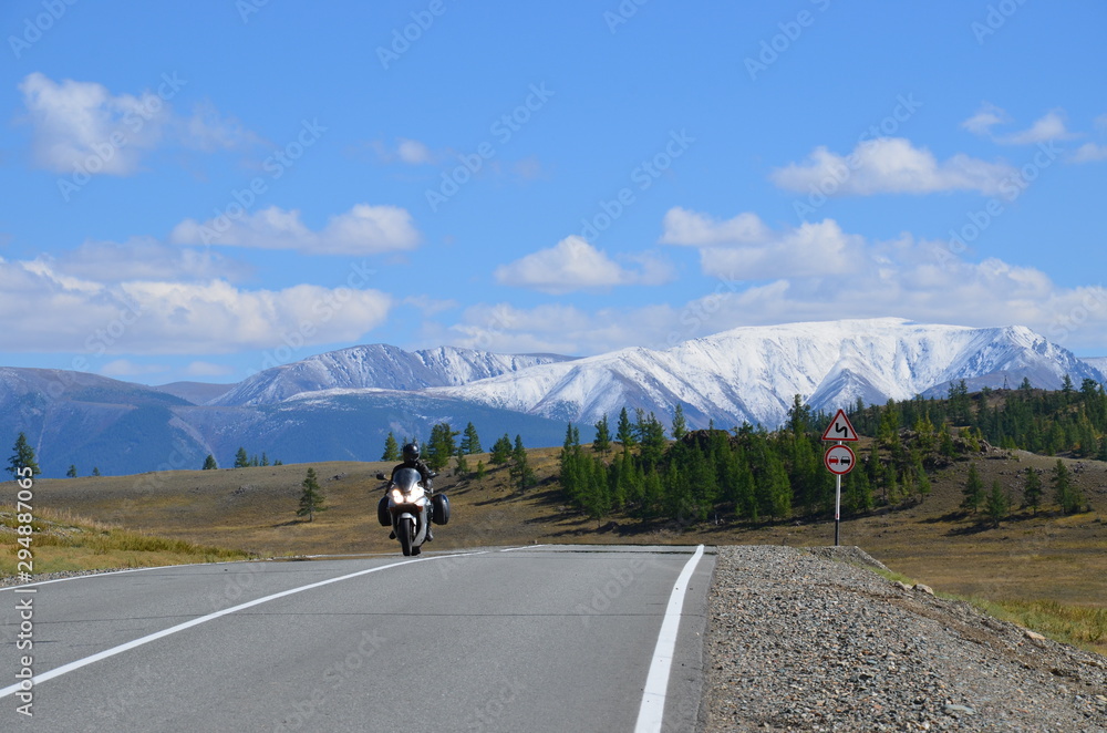 Fototapeta premium motorcycles travel Altai mountain