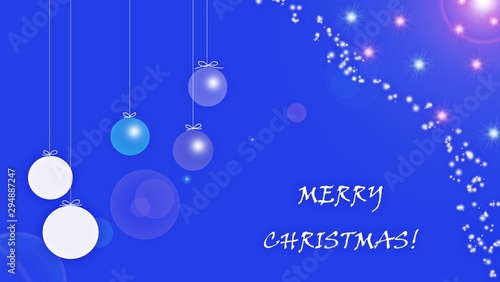 Christmas card.Christmas balls and snowflakes on a blue background.