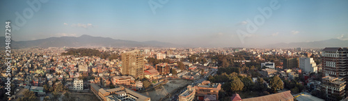 Panoramic view from the drone to the capital of Nepal, Kathmandu. Sunset cityscape in Thamel district, the main tourist and historical district of Kathmandu © Maksim