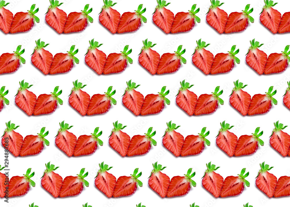 Seamless strawberry pattern on white background, top view