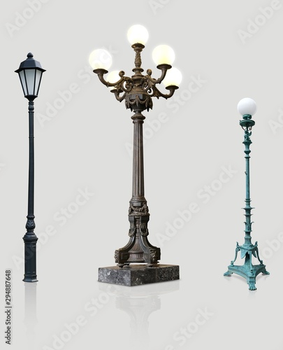 Fototapeta Naklejka Na Ścianę i Meble -  Set of street lamps isolated on a white background