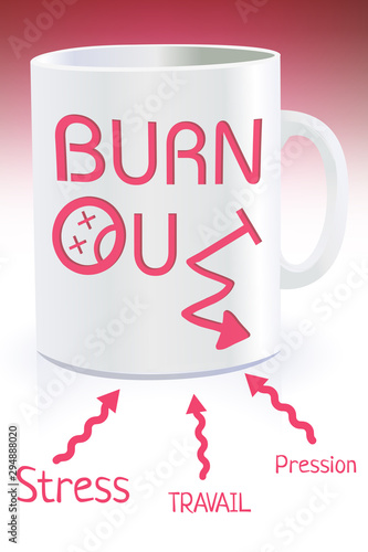 Burnout  stress au travail  concept avec espace pour texte  illustration sur tasse    caf  