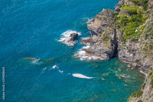 Obraz na płótnie Aerial view of sea waves and fantastic Rocky coast, Cinque Terre, Italy w salonie