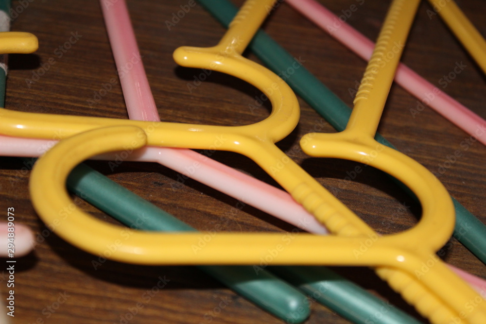 colored plastic cloth hangers in the table colored plastic cloth hangers in the table