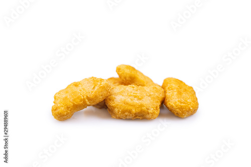 Close up fries 5 nuggets with isolate white background 