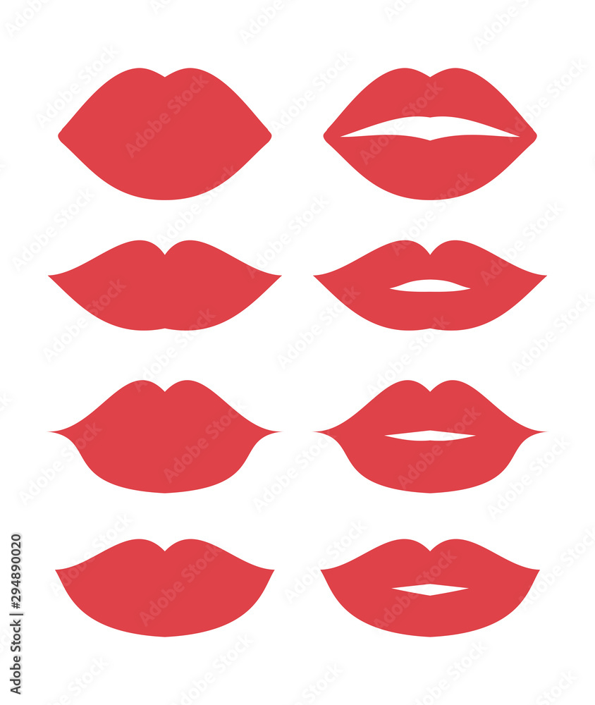 Beautiful red lips icons collection vector Beautiful red lips icons collection vector
