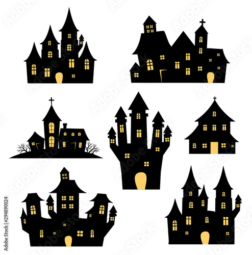 Halloween spooky castles and houses vector set
