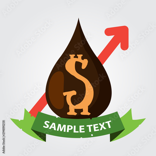 Arrow graph of the exchange rate of the raw material logo with banner for text