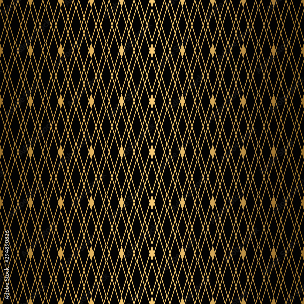 Fototapeta premium Diamond pattern motif. Seamless gold and black background