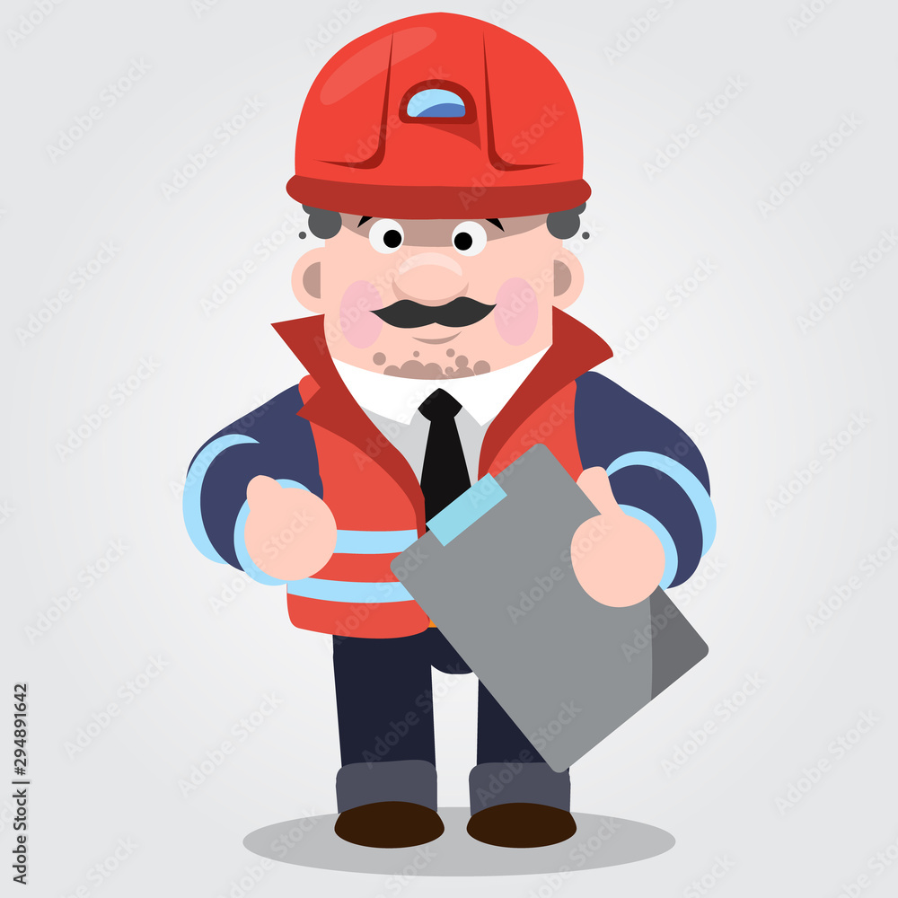 A man in uniform working with a tablet and a protective helmet A man in uniform working with a tablet and a protective helmet