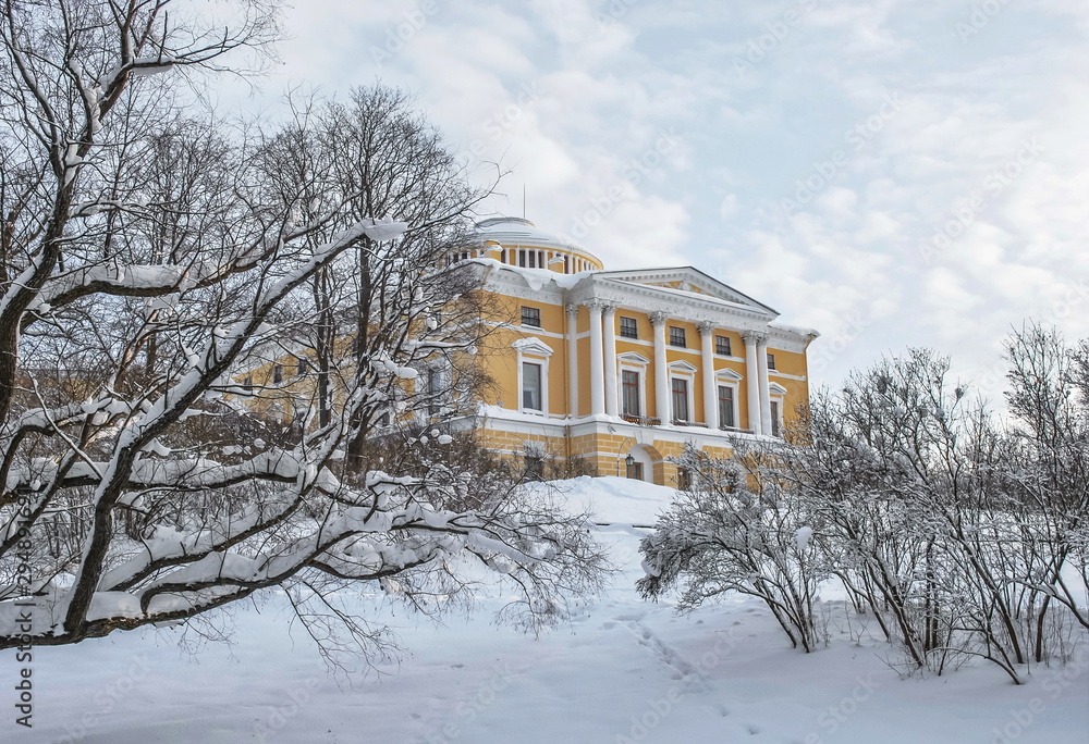Snow-covered winter Pavlovsky park in St. Petersburg Snow-covered winter Pavlovsky park in St. Petersburg