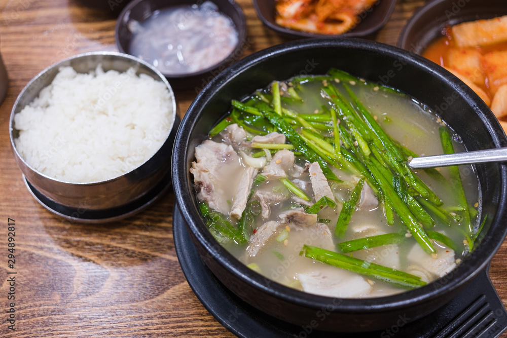 Pork and Rice Soup (Dwaeji-gukbap), famous dish in Busan, Korean food. Pork and Rice Soup (Dwaeji-gukbap), famous dish in Busan, Korean food.