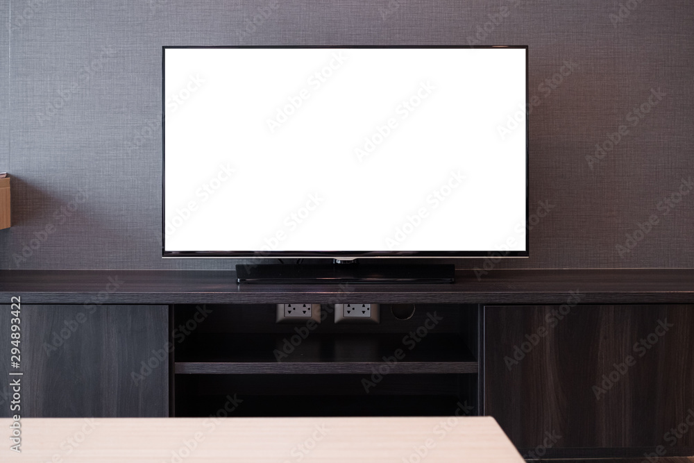 Smart TV Mock-up in living room, hung on the wall, tv shelf. Smart TV Mock-up in living room, hung on the wall, tv shelf.