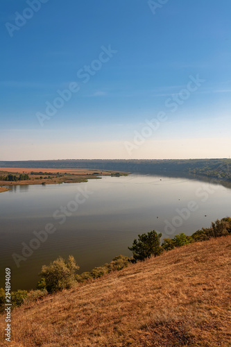 Beautiful autumn landscape with a river in the early morning  The Dniester river in Moldova near the village of Molovata